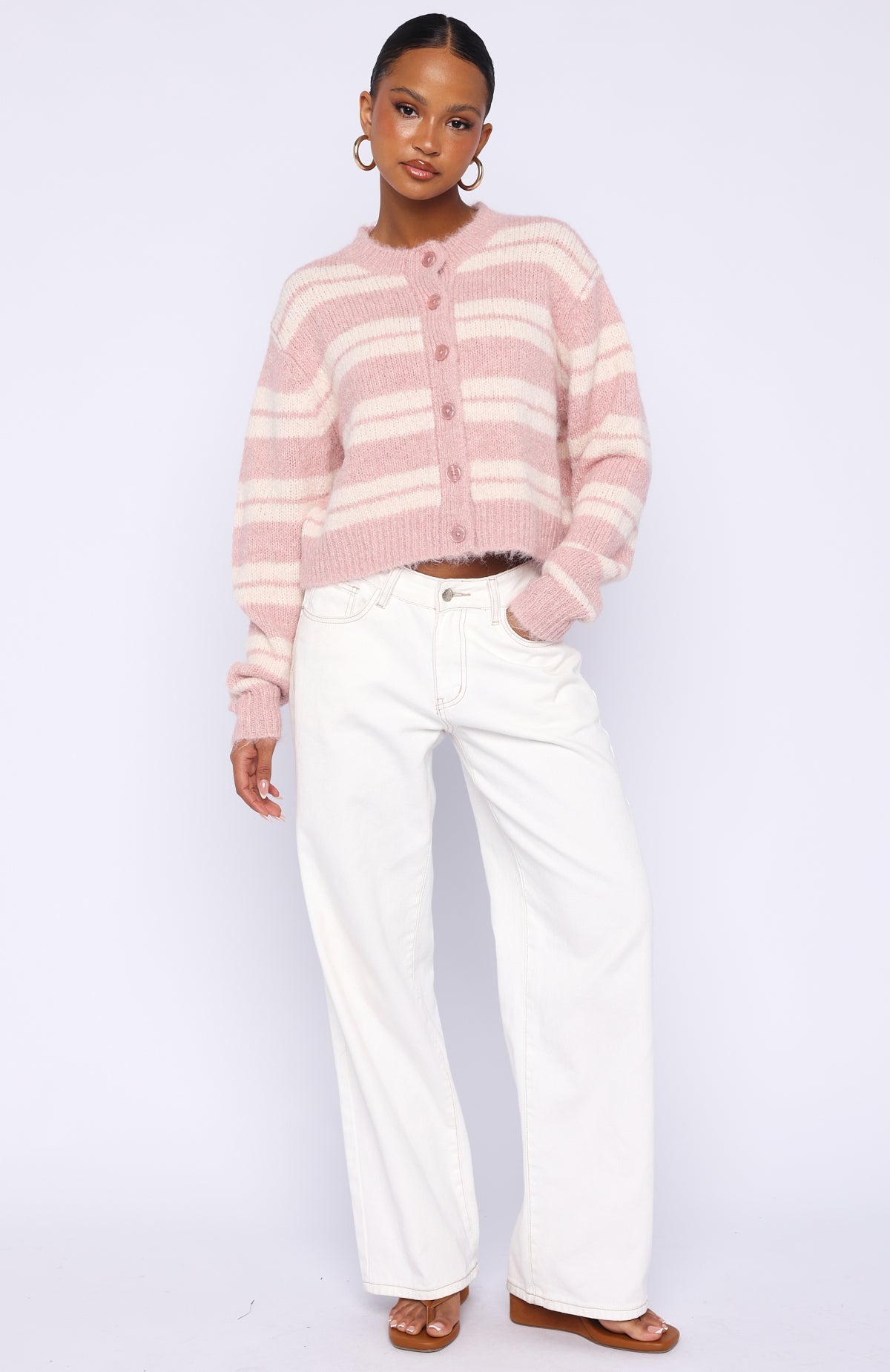 Ice Bae Stripe Knit Cardigan Strawberry Cream Stripe