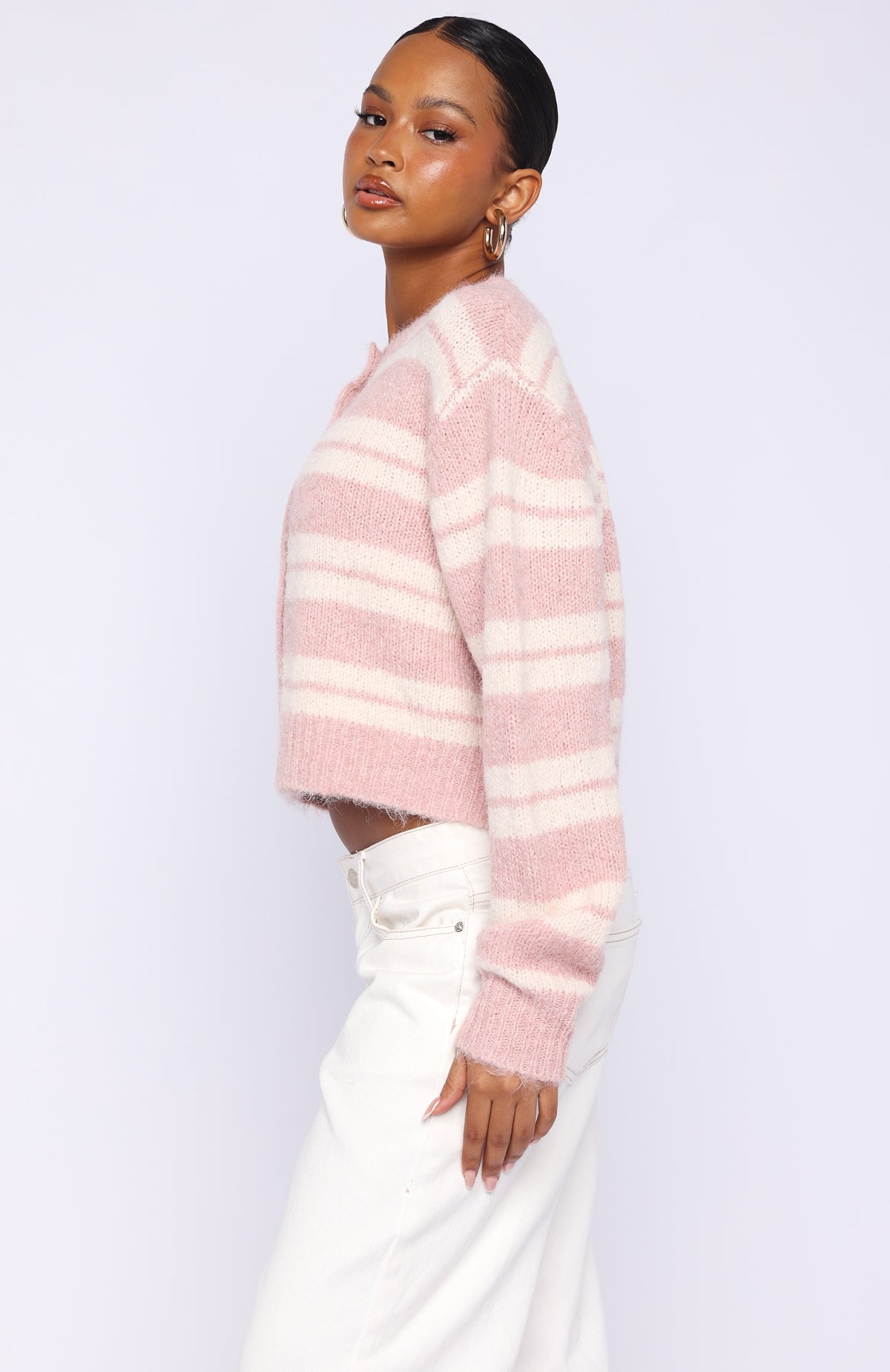 Ice Bae Stripe Knit Cardigan Strawberry Cream Stripe