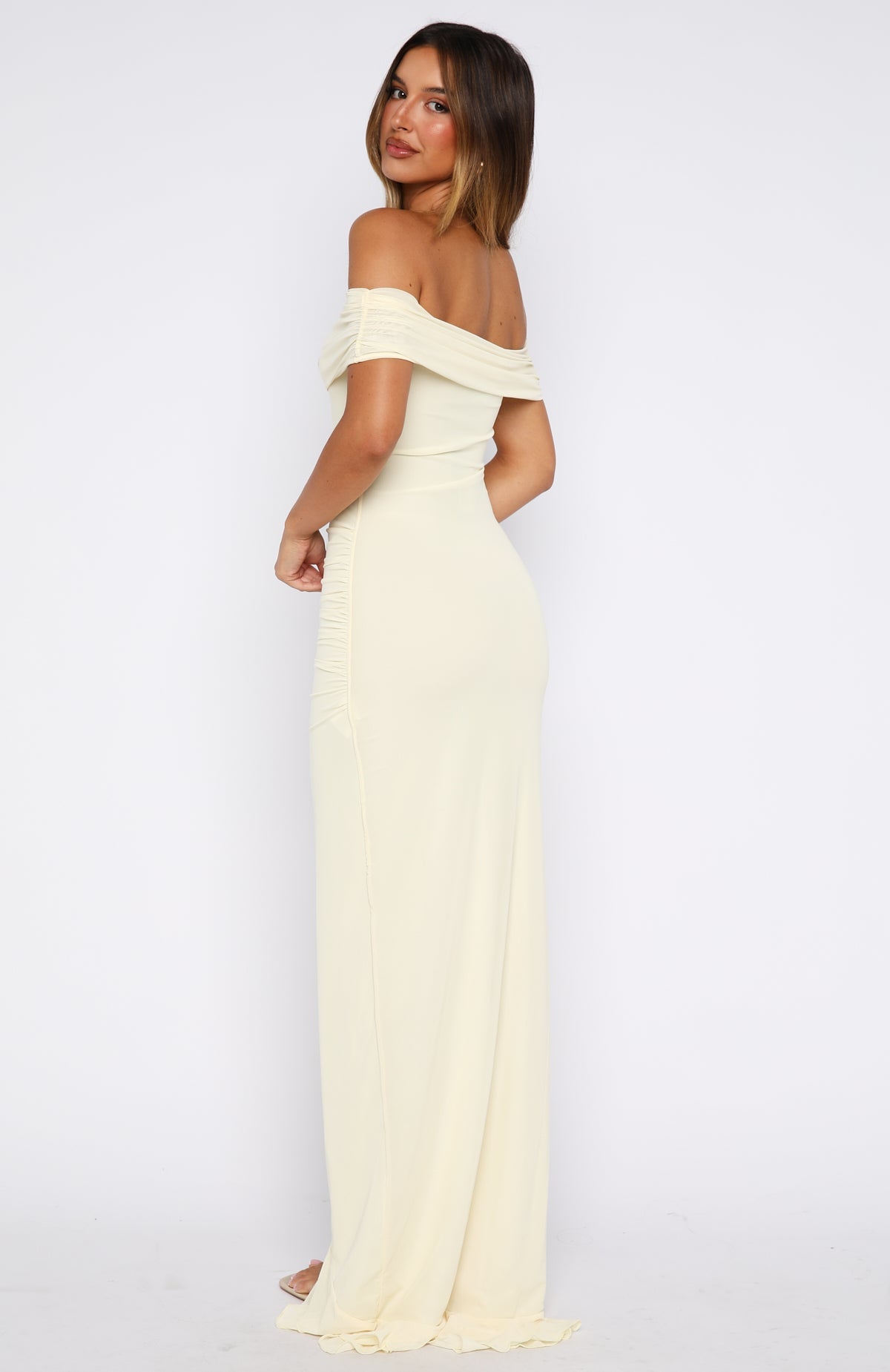 Icon In Motion Off Shoulder Maxi Dress Lemon