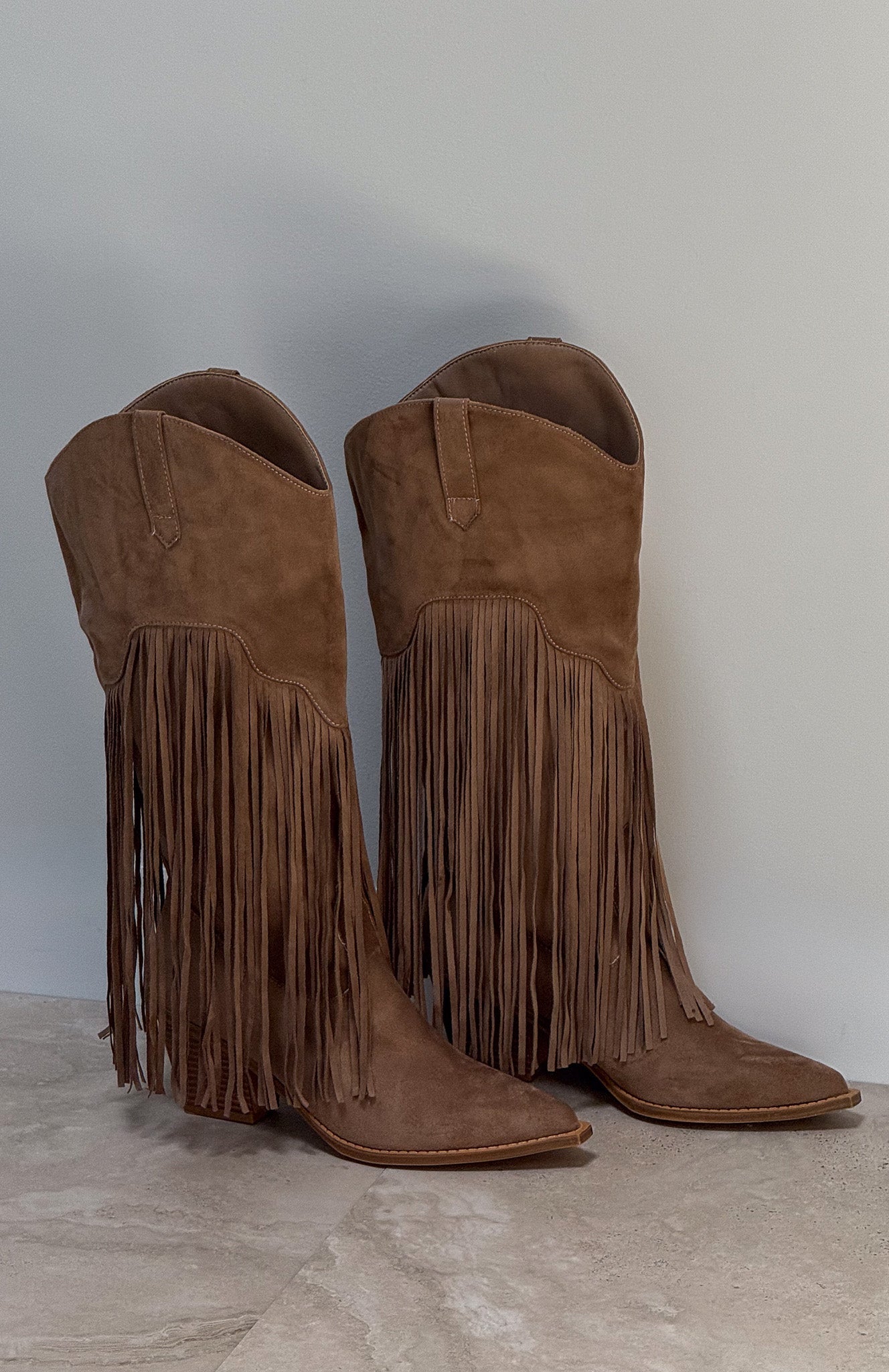 Iniko Cowboy Boot Taupe Faux Suede