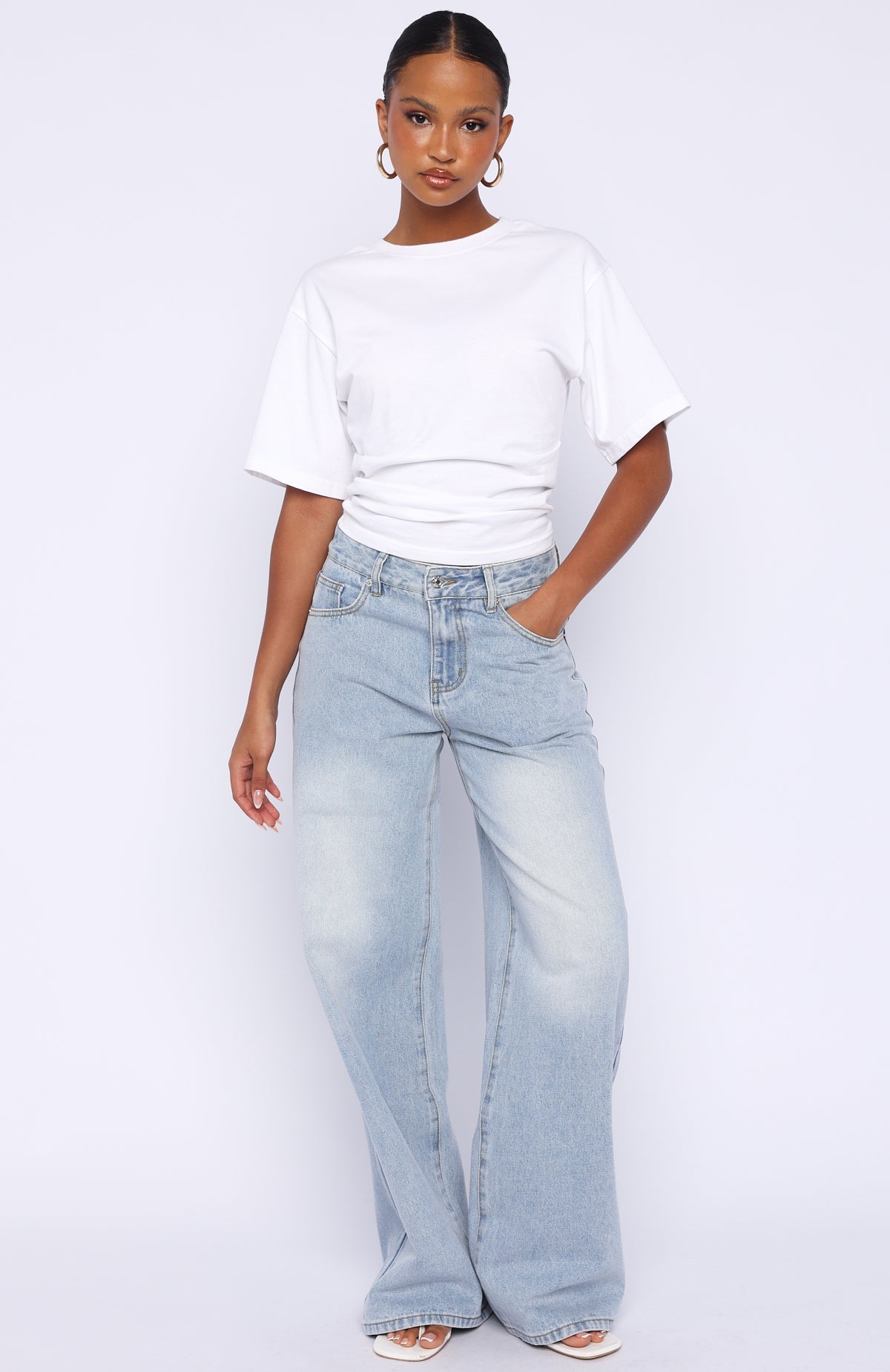Just My Type Mid Rise Wide Leg Jeans Light Blue