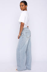 Just My Type Mid Rise Wide Leg Jeans Light Blue