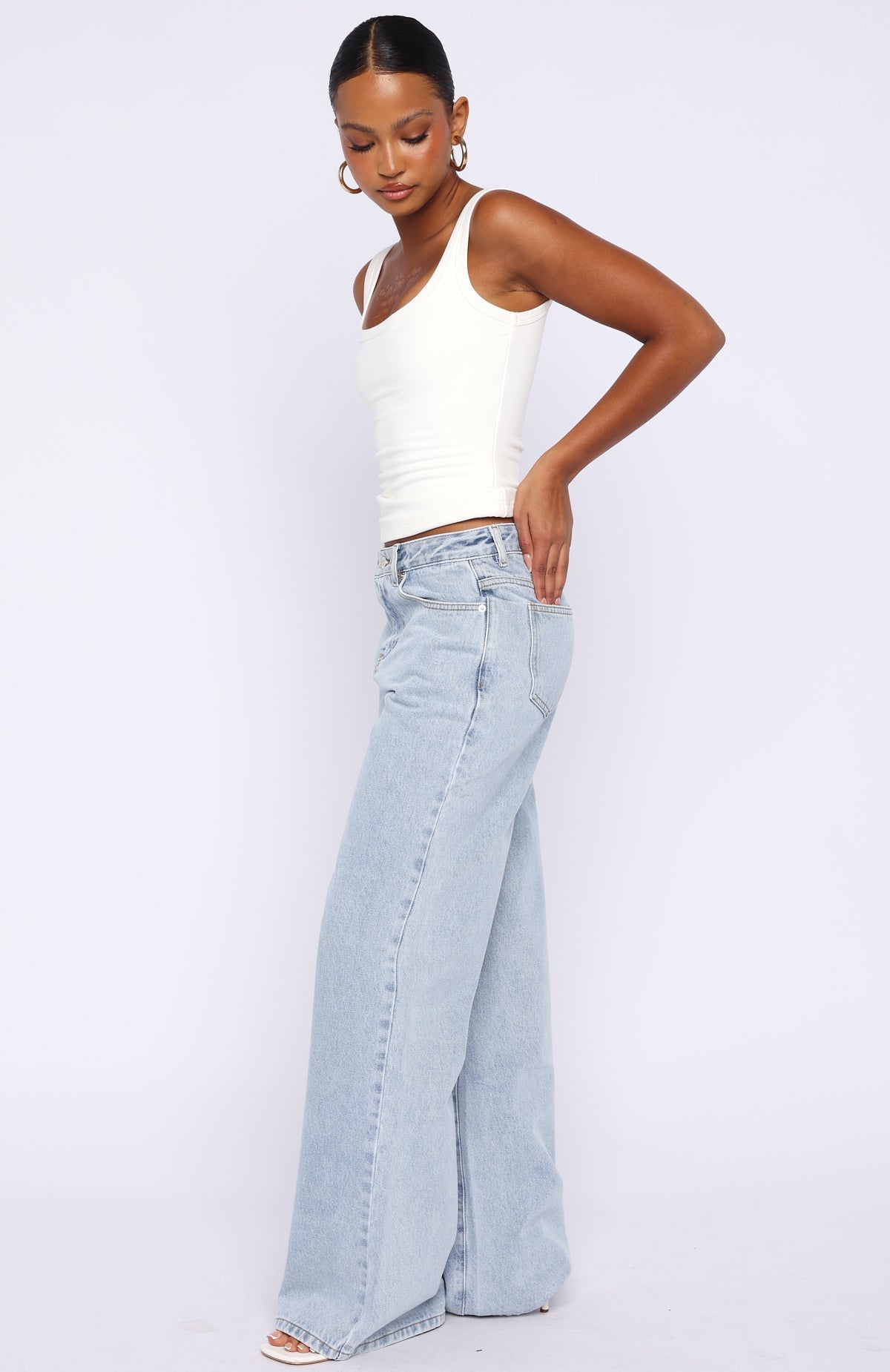 Just My Type Mid Rise Wide Leg Jeans Mid Blue