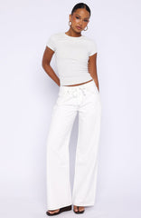 Kendall Mid Rise Wide Leg Jeans Off White