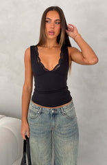 Key To My Heart Lace Trim Top Black