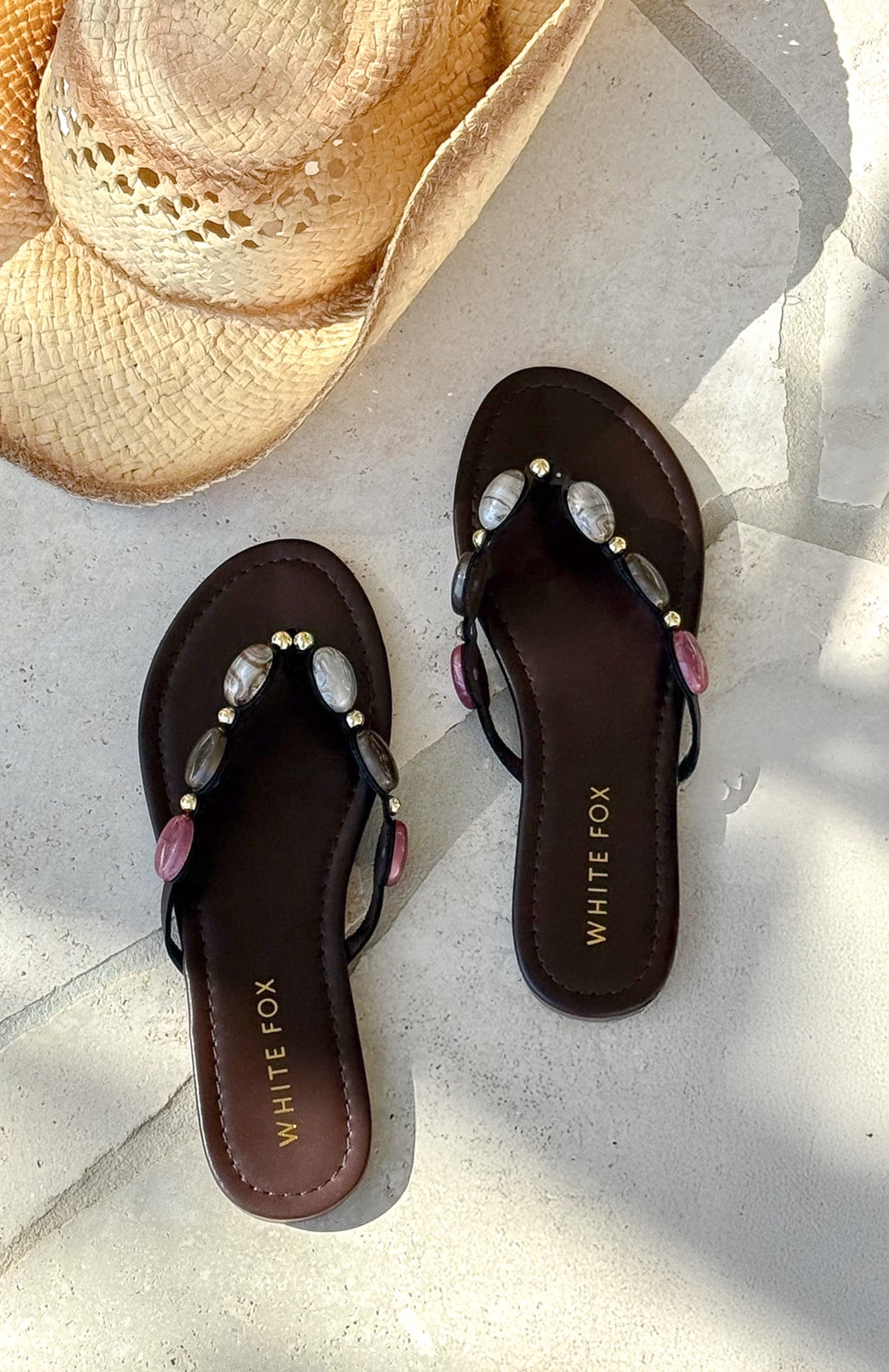 Kira Beaded Thong Sandals Chocolate