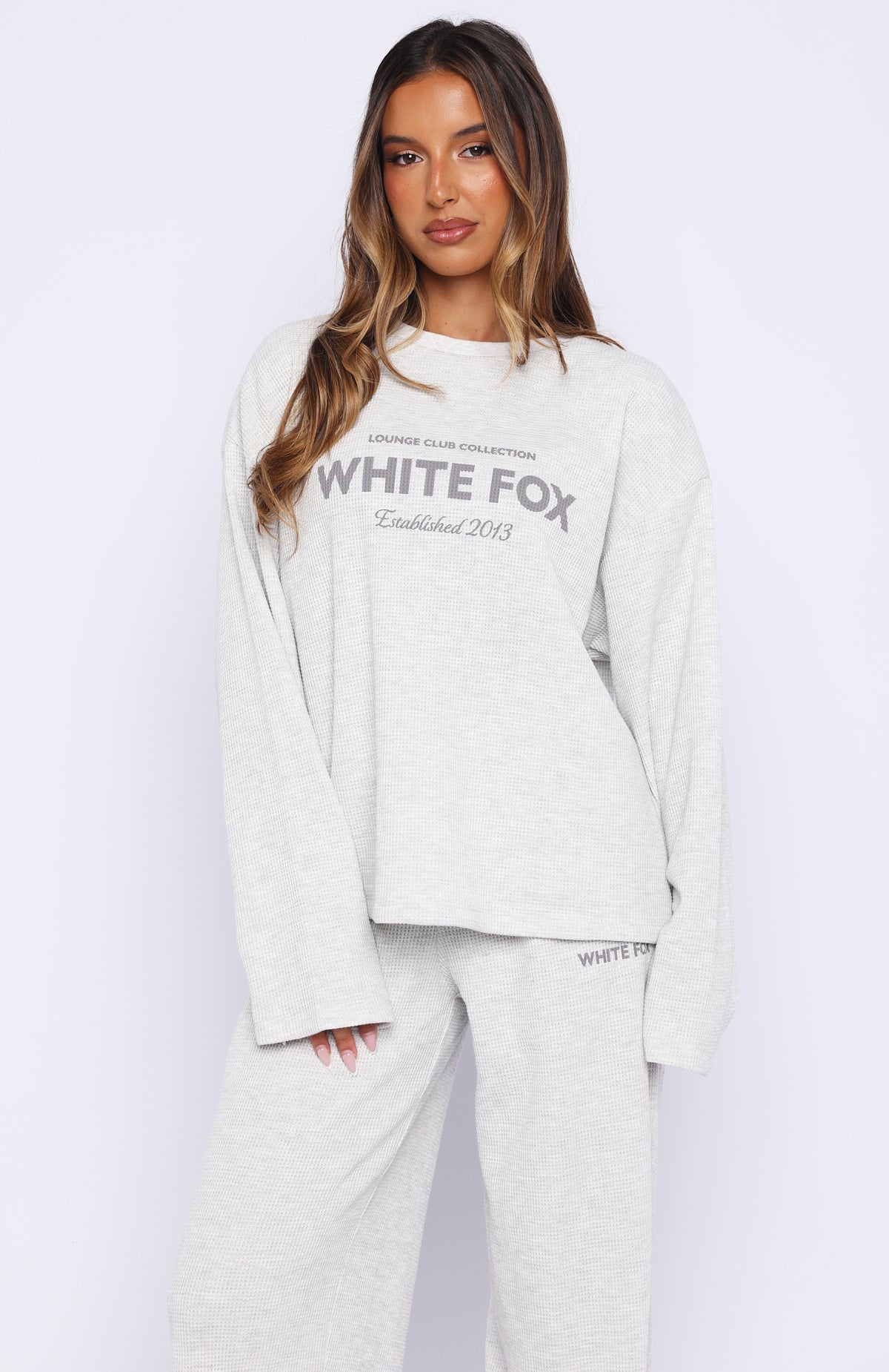 Leave Me Out Of It Waffle Oversized Long Sleeve Tee Grey Marle