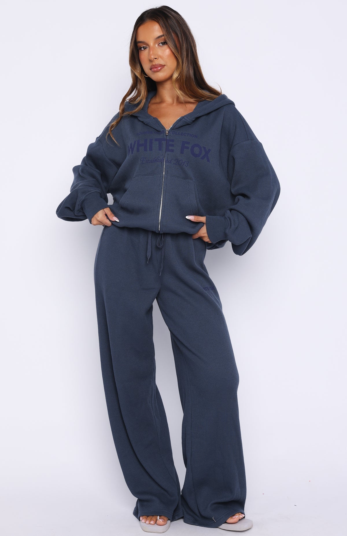Leave Me Out Of It Waffle Wide Leg Sweatpants Navy