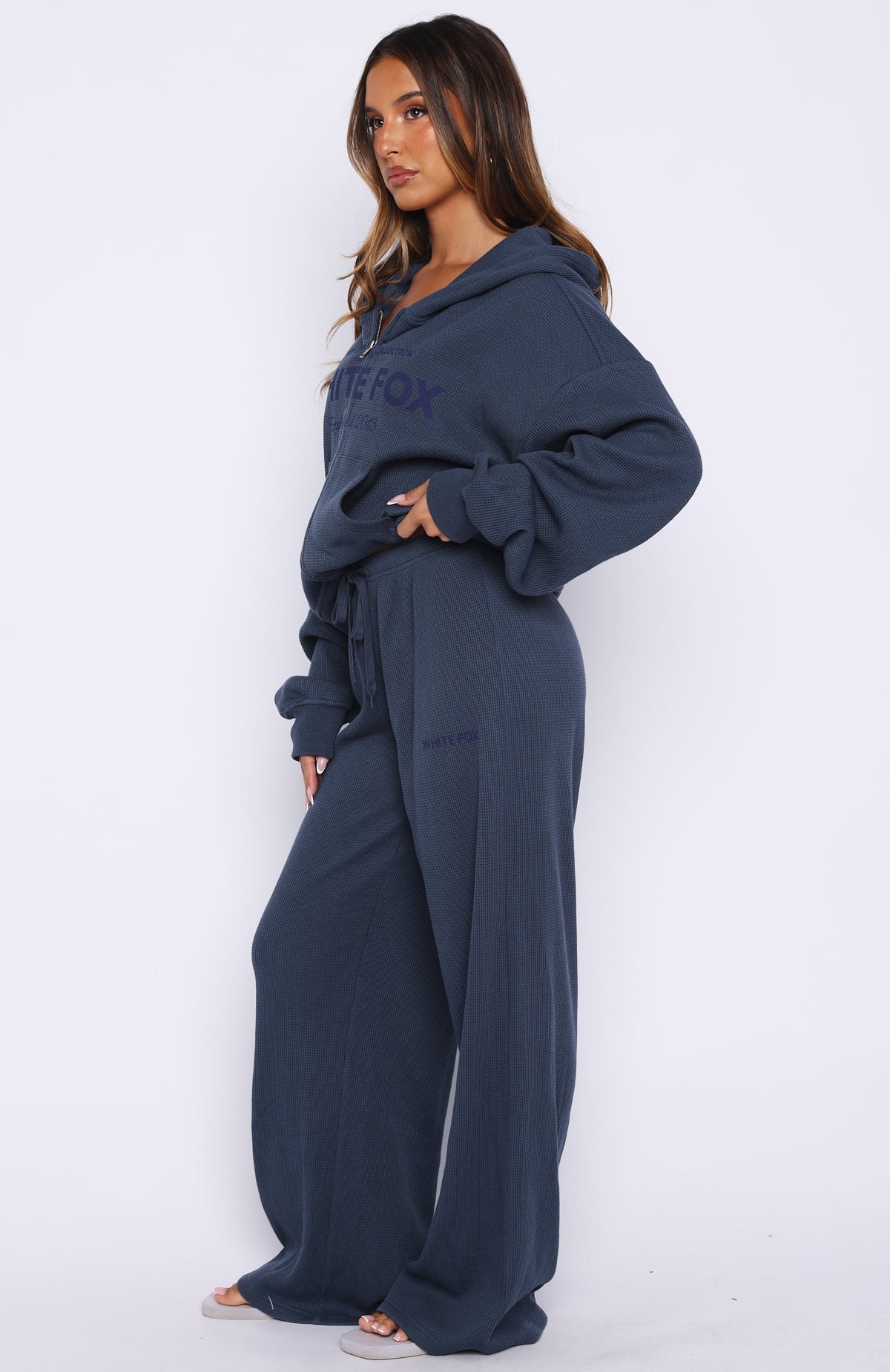 Leave Me Out Of It Waffle Wide Leg Sweatpants Navy