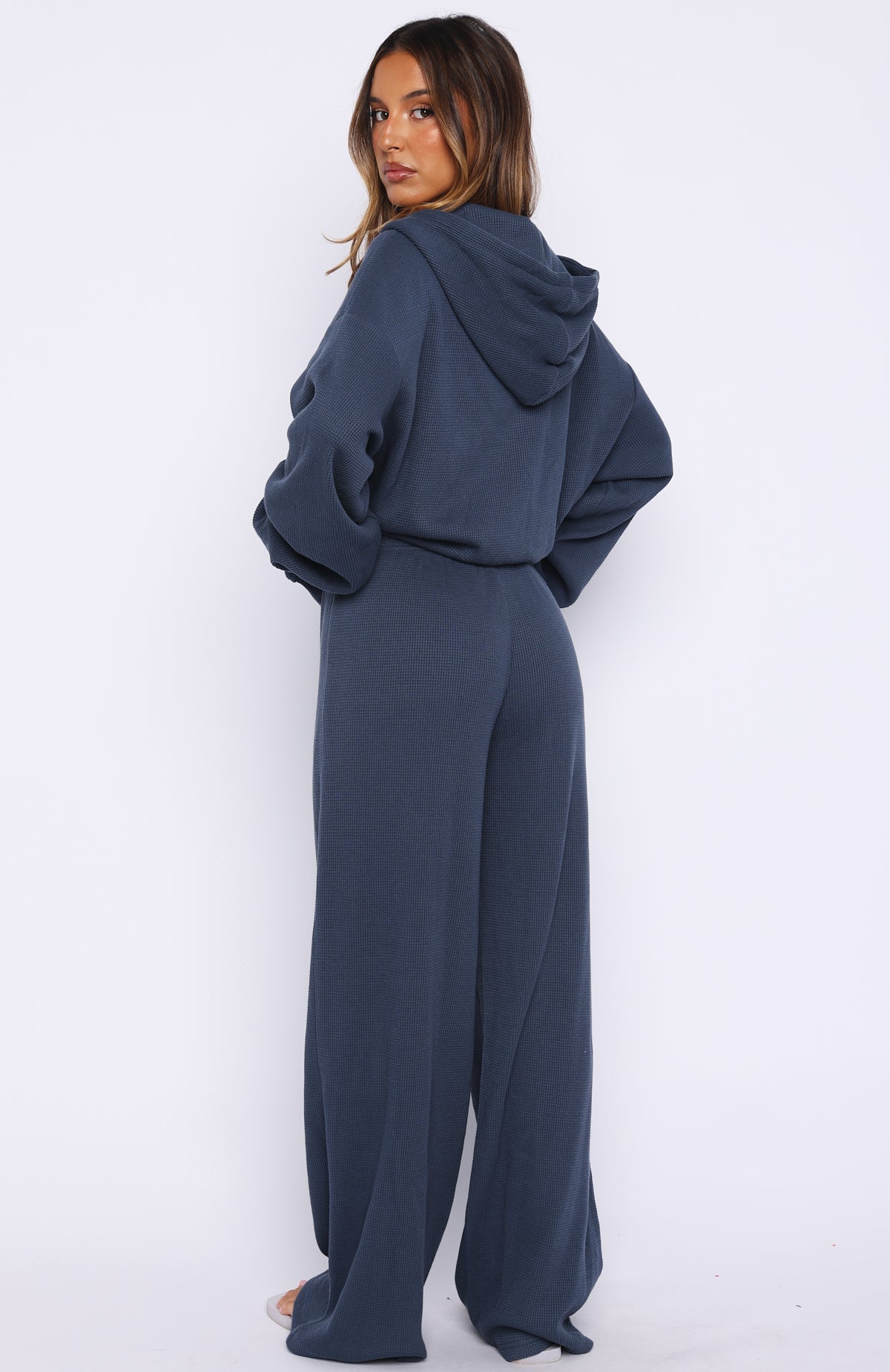 Leave Me Out Of It Waffle Wide Leg Sweatpants Navy