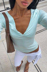 Little Bit Of Everything 3/4 Sleeve V Neck Top Baby Blue