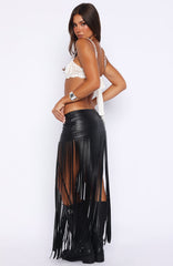 Living Fast PU Fringe Skirt Black