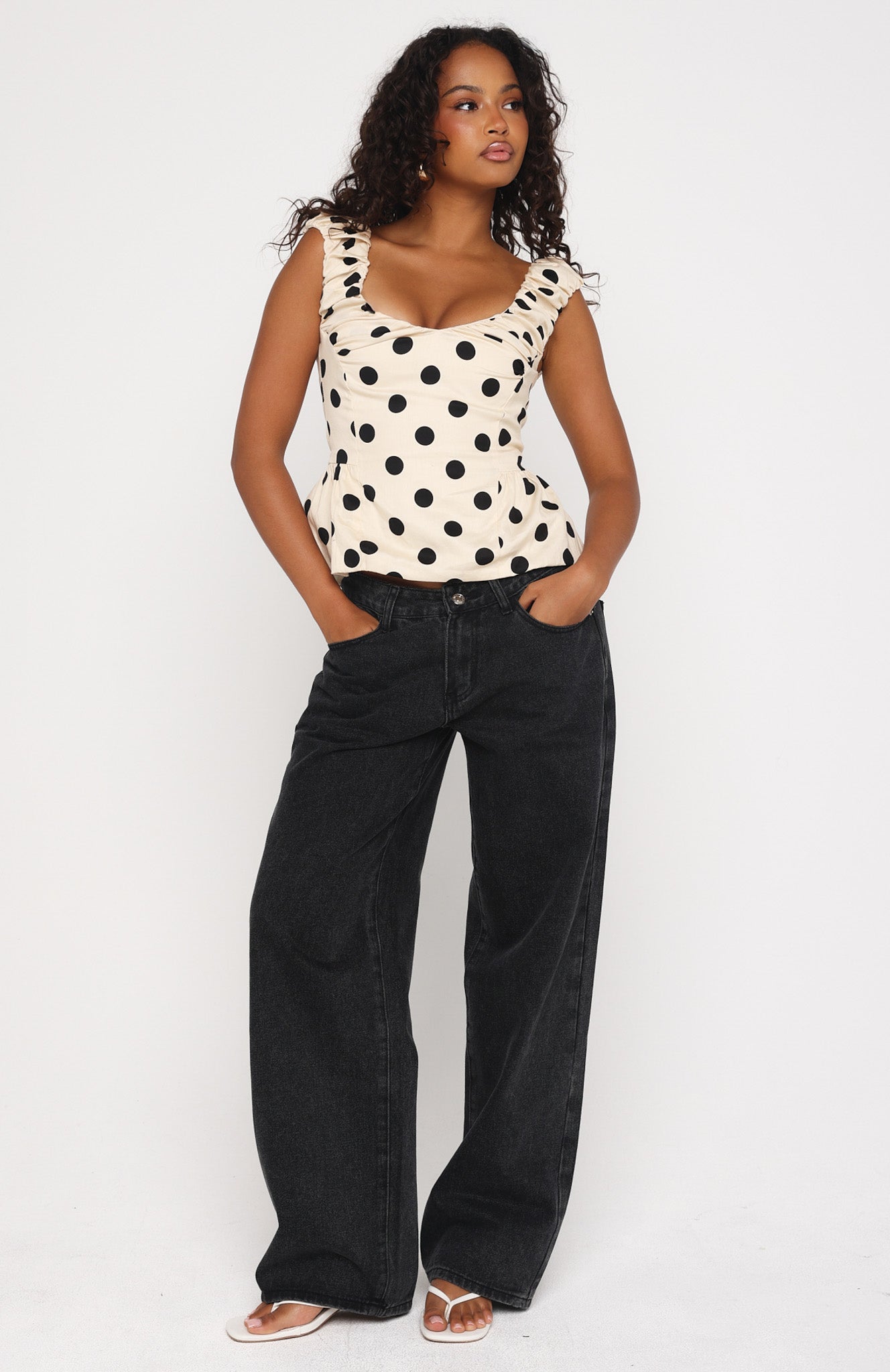 Looking Like Forever Top Cream/Black Polka Dot