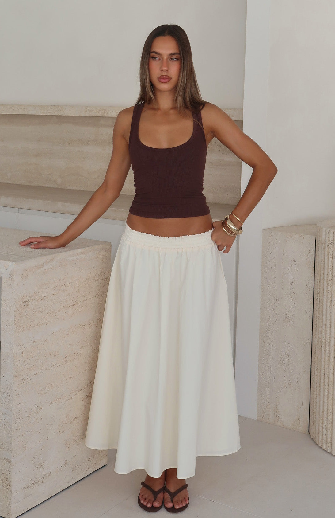 Lost In Your Love Maxi Skirt Cream