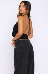 Love Everywhere Cinched Waist Halter Top Black