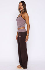 Lucky Charm Fold Over Pants Choc / Pink Stripe