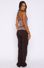Lucky Charm Fold Over Pants Choc / Pink Stripe