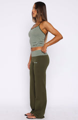 Lucky Charm Fold Over Pants Khaki / Mint Stripe