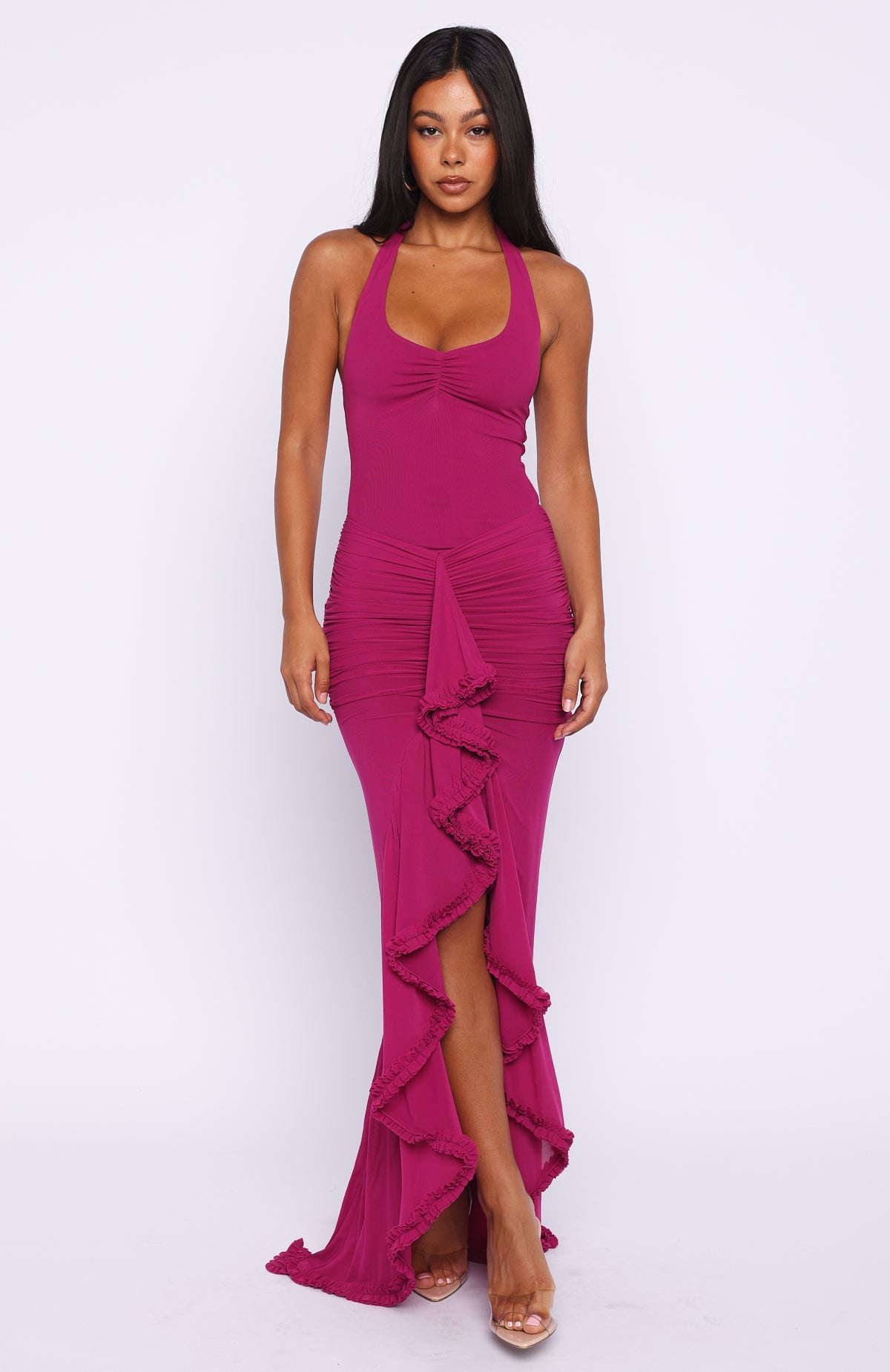 Main Character Energy Mesh Maxi Dress Fuchsia