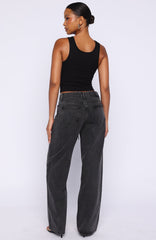Making Appearances Mid Rise Lace Up Straight Leg Jeans Black Acid Wash