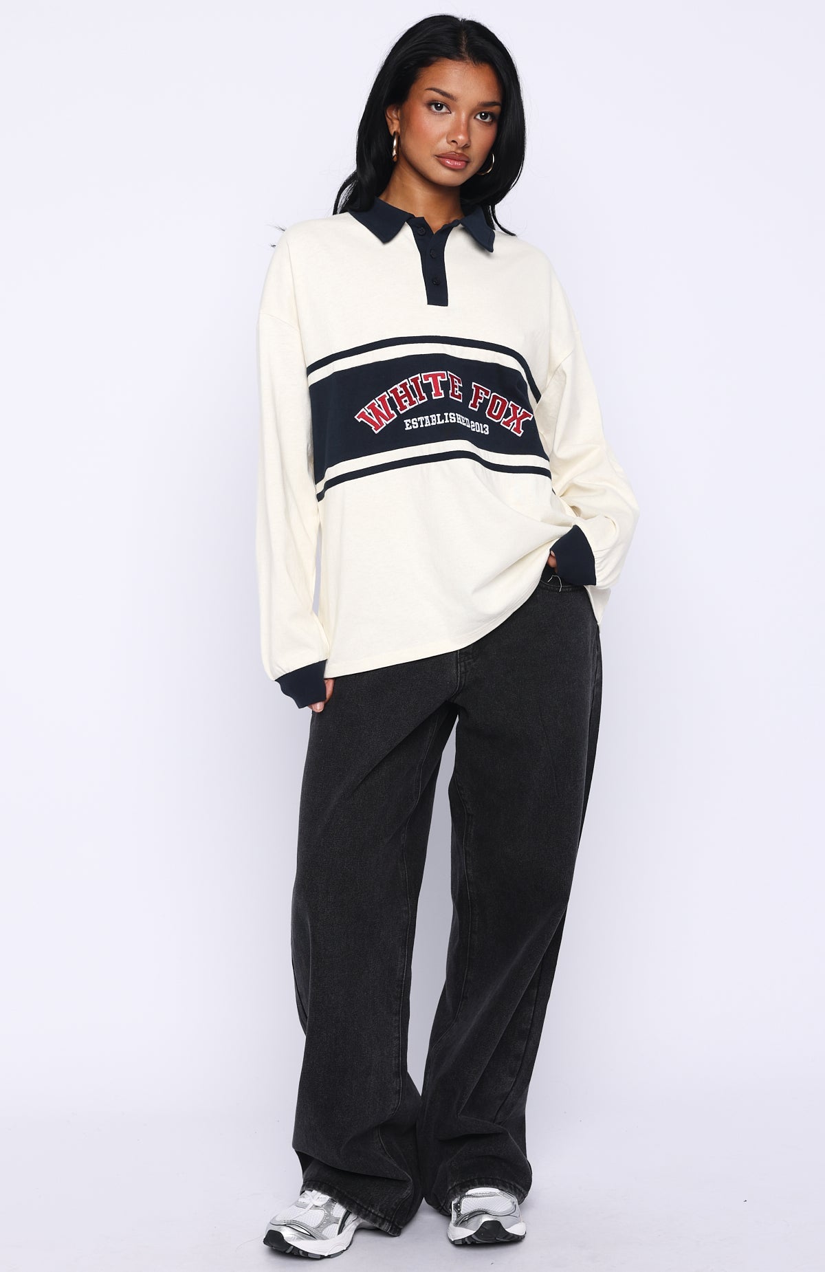 Meeting Friends Long Sleeve Rugby Shirt Cream