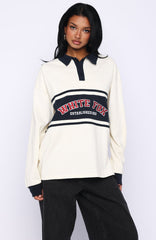 Meeting Friends Long Sleeve Rugby Shirt Cream