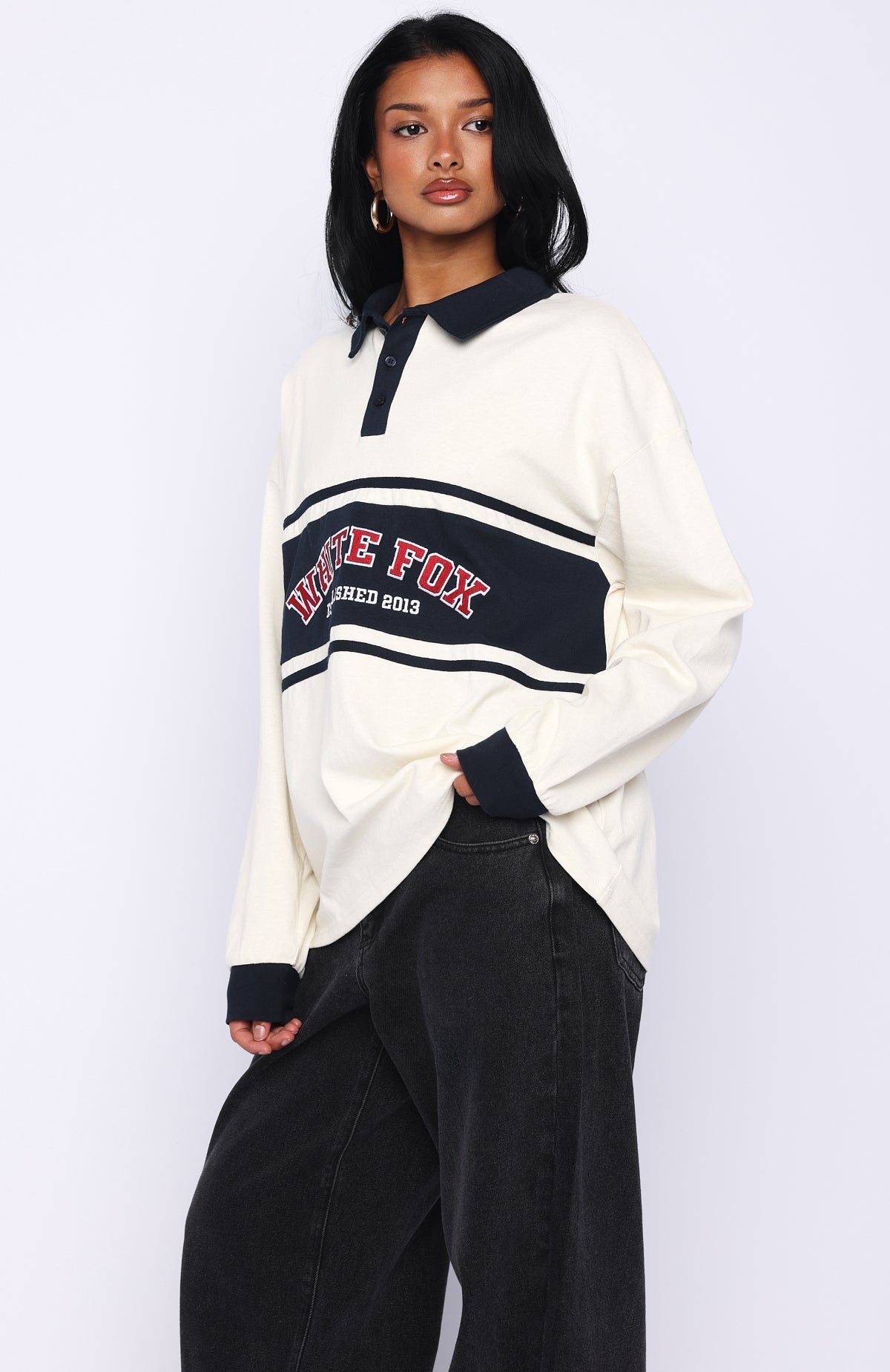 Meeting Friends Long Sleeve Rugby Shirt Cream