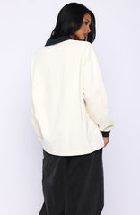 Meeting Friends Long Sleeve Rugby Shirt Cream