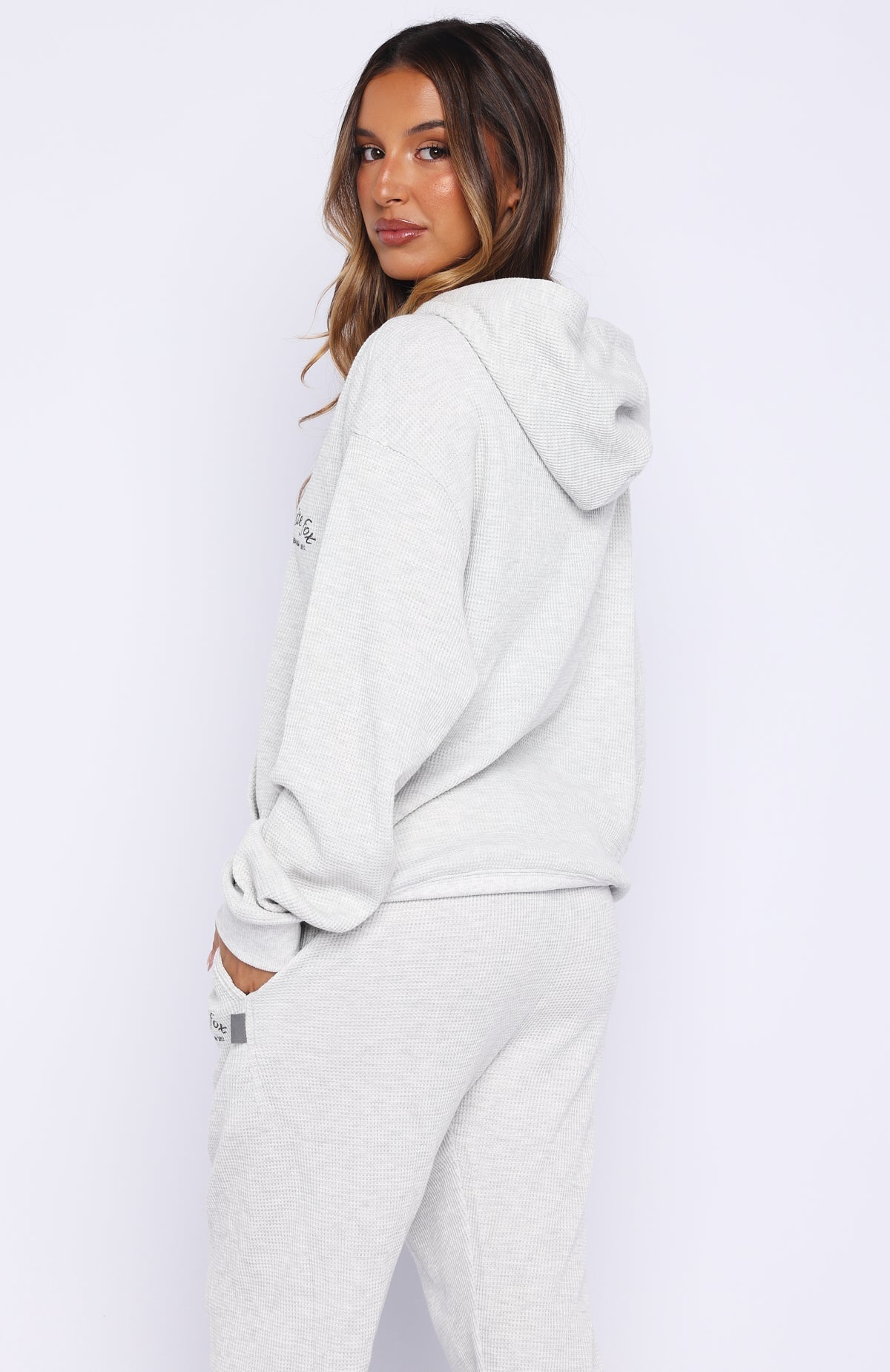 Moving Out Waffle Oversized Hoodie Light Grey Marle