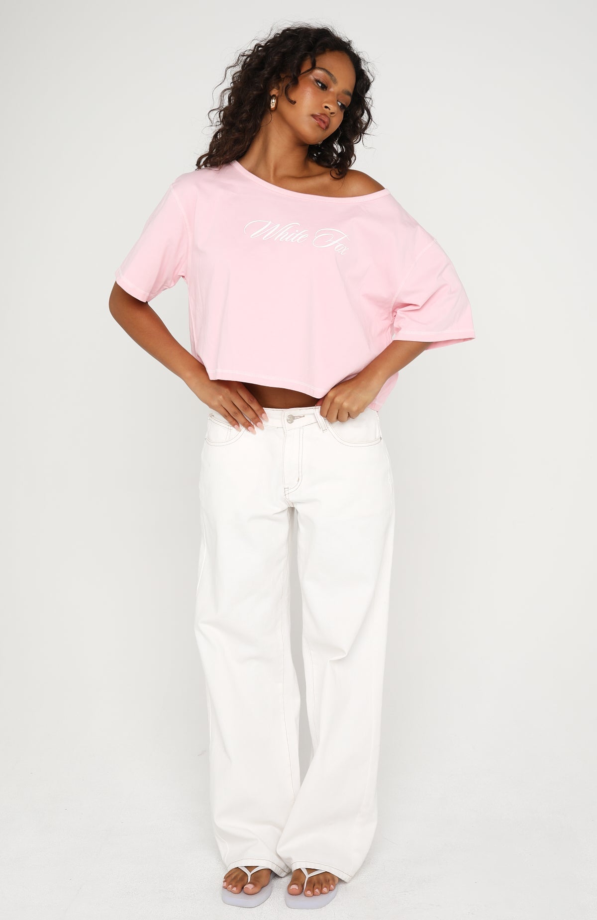 Need More Time Off Shoulder Oversized Tee Pink