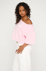 Need More Time Off Shoulder Oversized Tee Pink