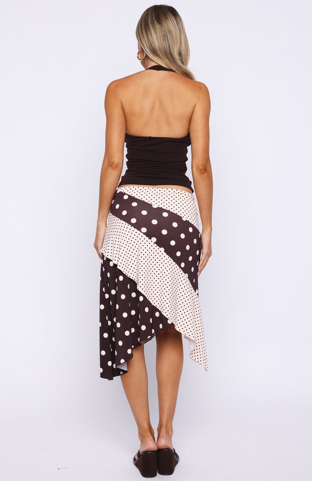 Offline Forever Midi Skirt Choc/Cream Polka Dot