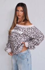 Offstage Printed Off Shoulder Sweater Leopard