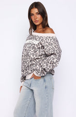 Offstage Printed Off Shoulder Sweater Leopard