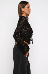 Oh So Careless Long Sleeve Lace Top Black