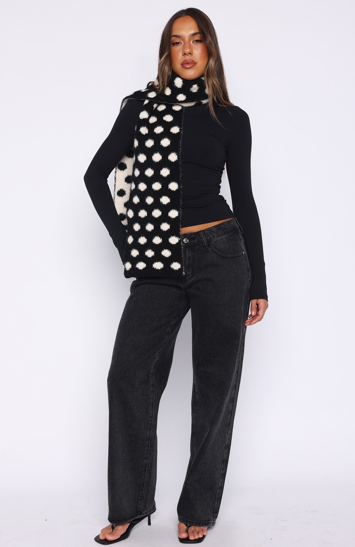 Olesia Polka Dot Scarf Black & Cream