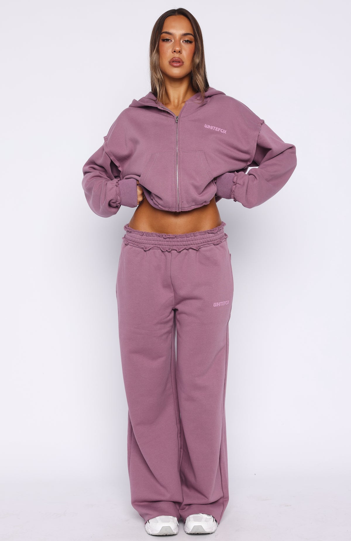 On My Own Terms Boxy Zip Front Hoodie Dusty Plum