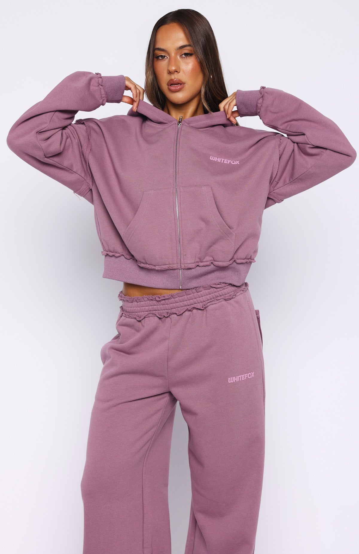 On My Own Terms Boxy Zip Front Hoodie Dusty Plum