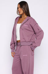 On My Own Terms Boxy Zip Front Hoodie Dusty Plum