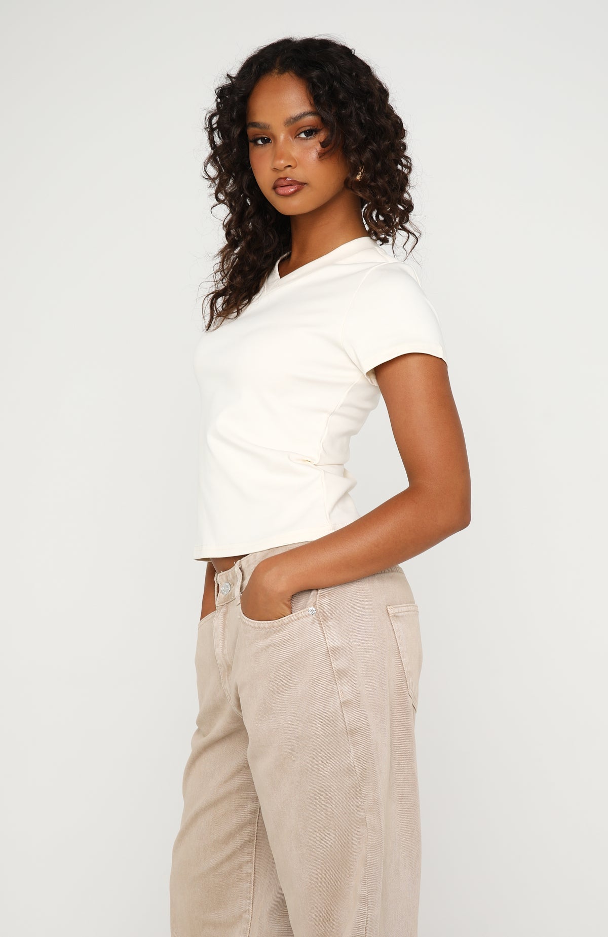 On The Hunt V Neck Top Off White
