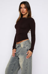 Only For Tonight Long Sleeve Top Dark Chocolate