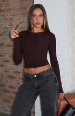 Only For Tonight Long Sleeve Top Dark Chocolate