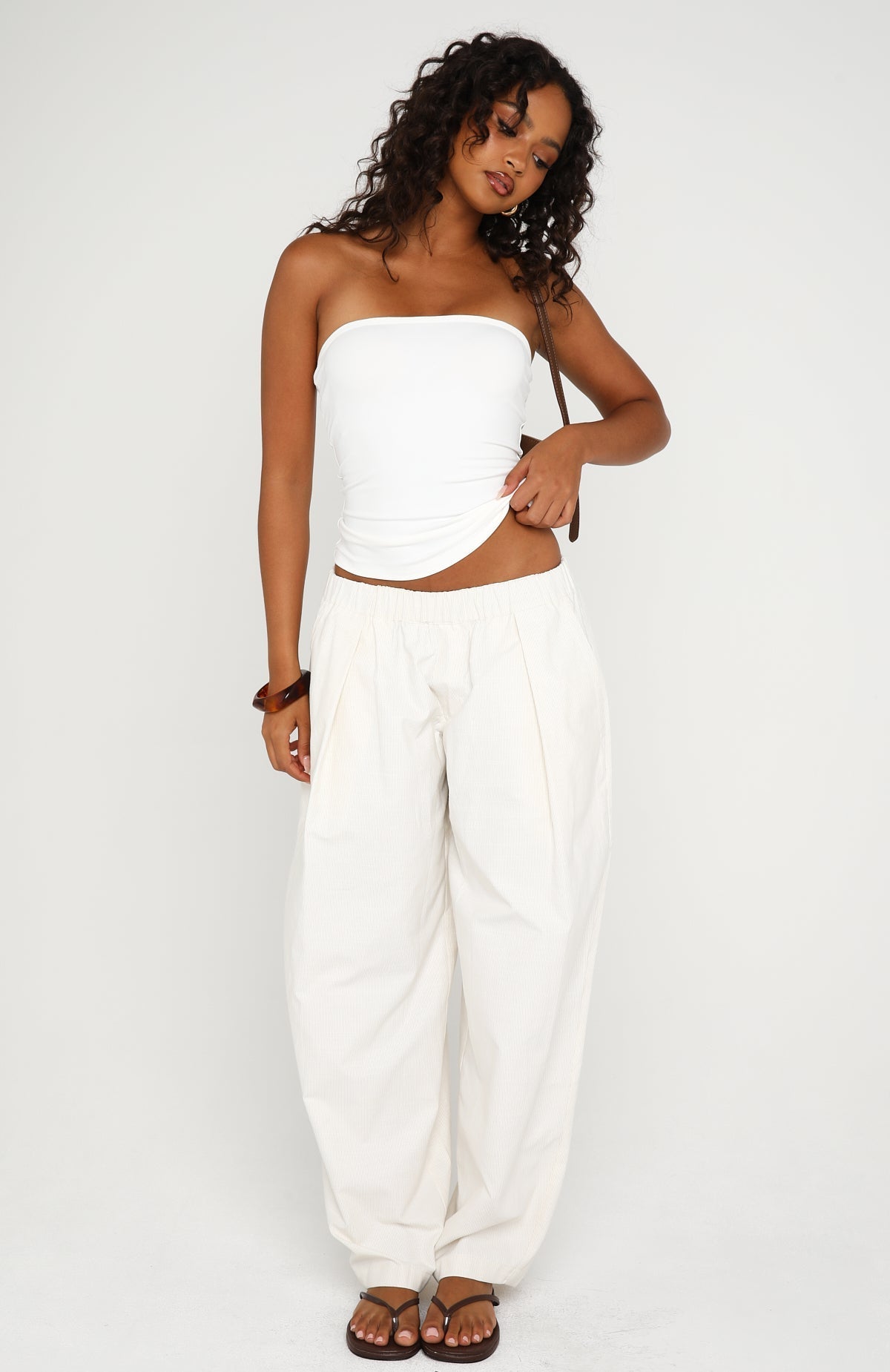 Out There Somewhere Pants White/Beige Pinstripe