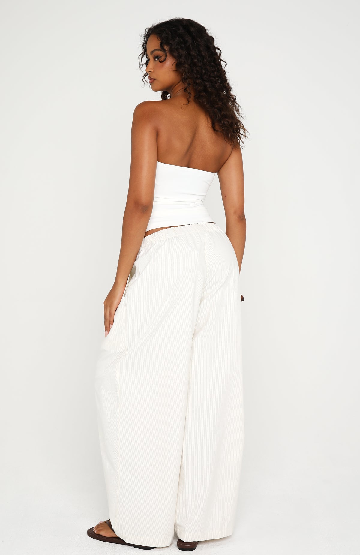 Out There Somewhere Pants White/Beige Pinstripe