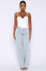 Overachieving Mid Rise Straight Leg Jeans Glacier Blue