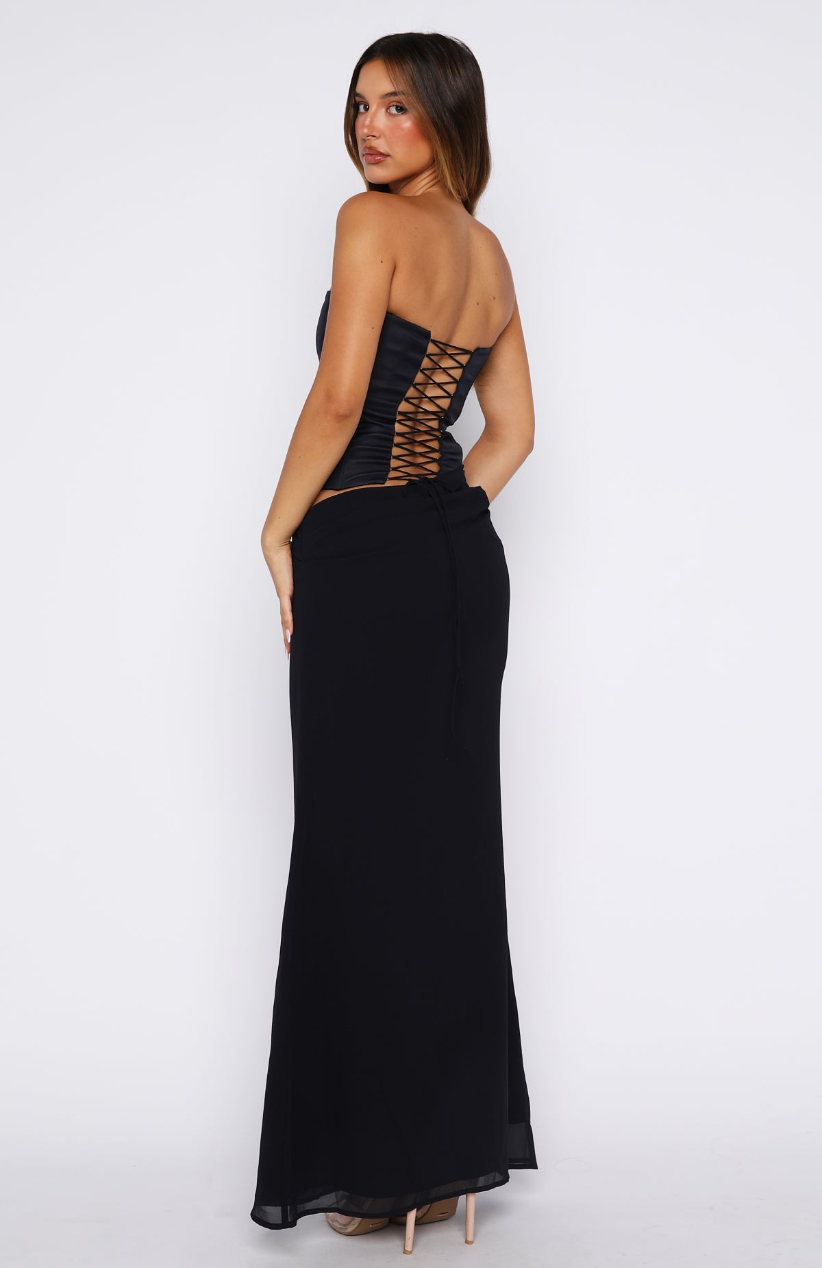 Peach Fizz Strapless Maxi Dress Navy