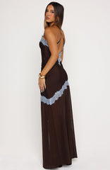 Perfect For You Halter Maxi Dress Dark Chocolate/Powder Blue