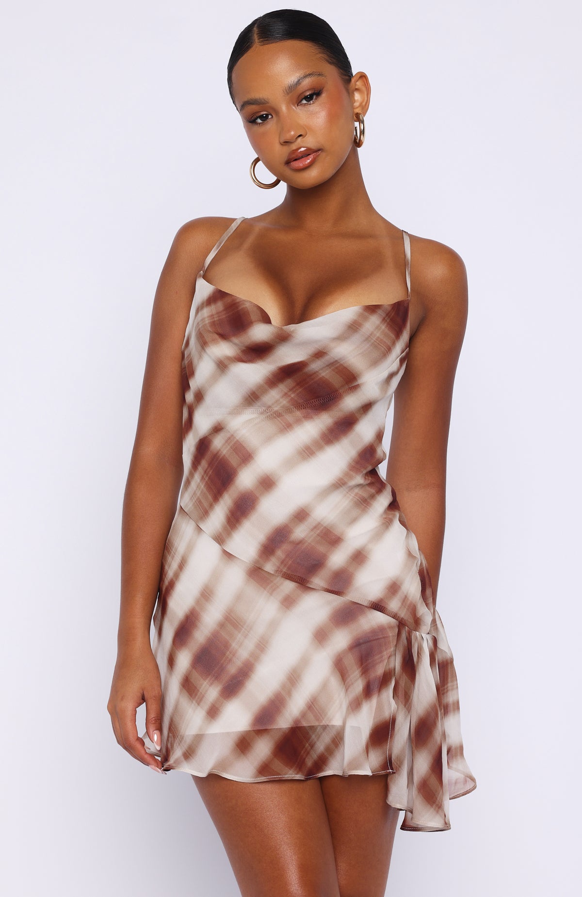 Personal Touch Cami Mini Dress Chocolate Plaid