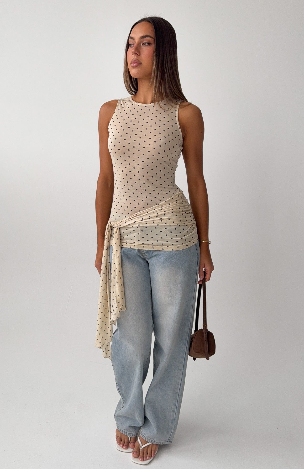 Pinch Me Tie Top Butter/Black Polka Dot