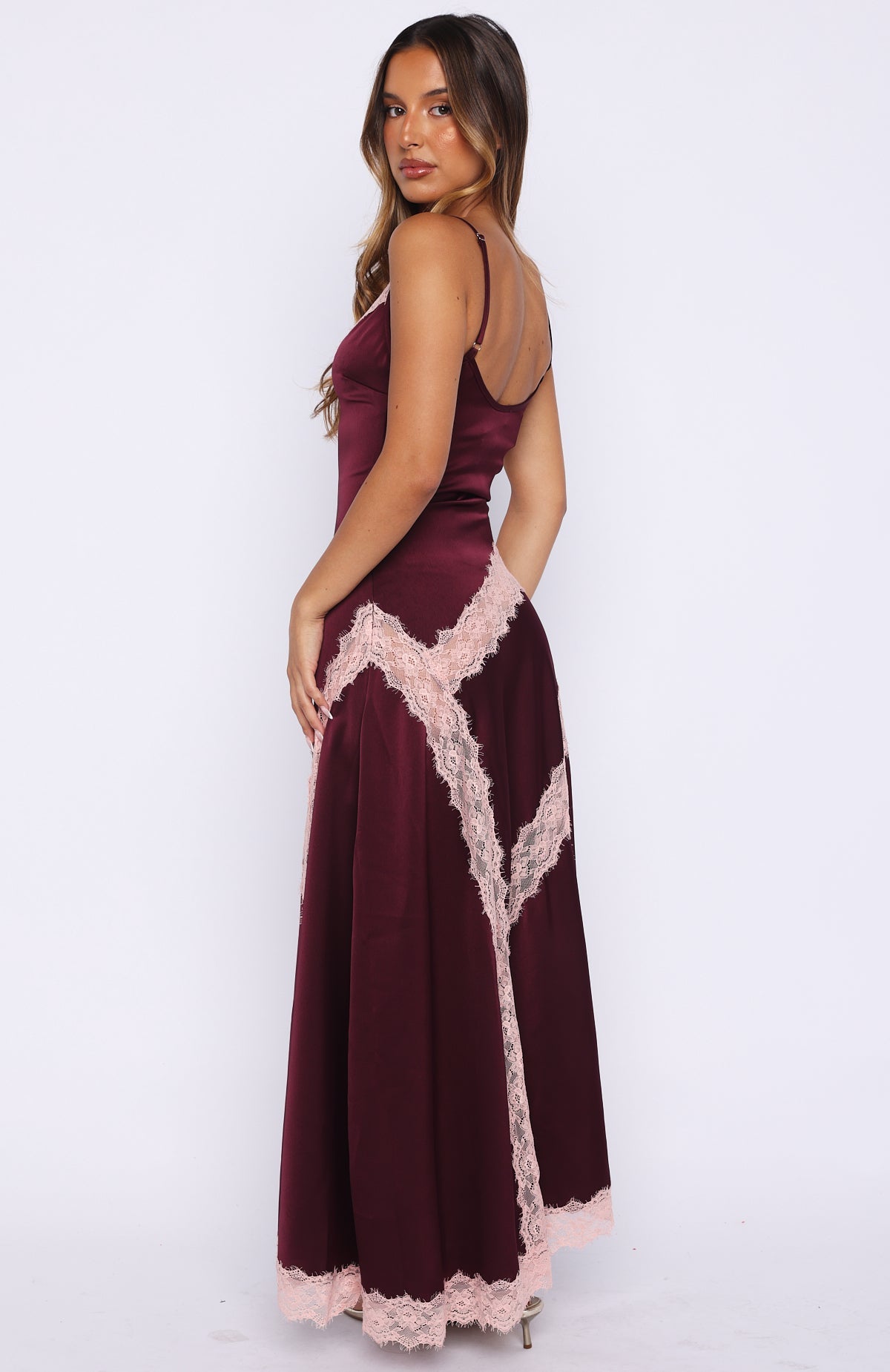 Powerful Pose Satin Maxi Dress Plum/Baby Pink
